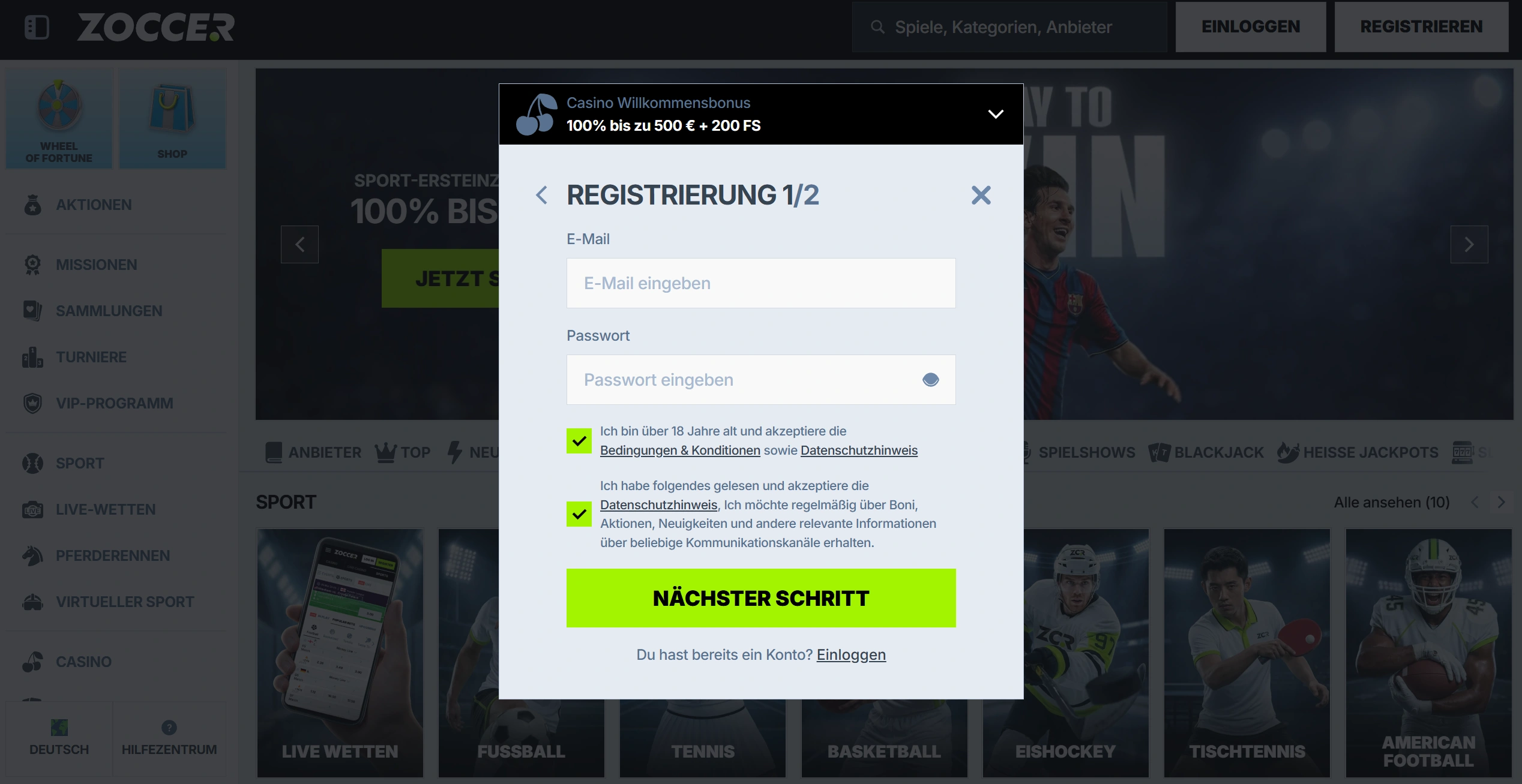 Zoccer: Registrierung, Login und Kontoeinrichtung — Zoccer Casino